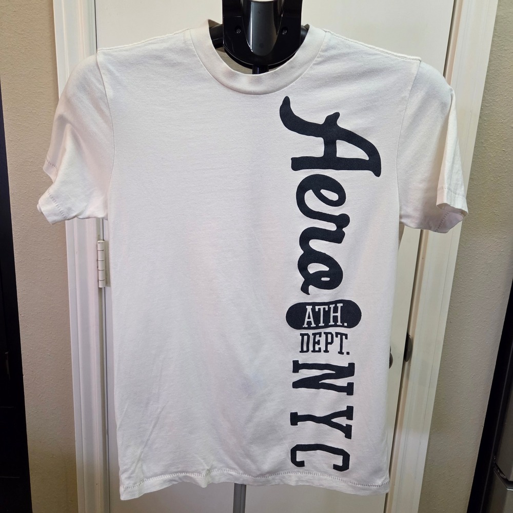 Aeropostale Womens XS White Graphic Tee Aero Ath Dept NYC Cotton Short Sleeve